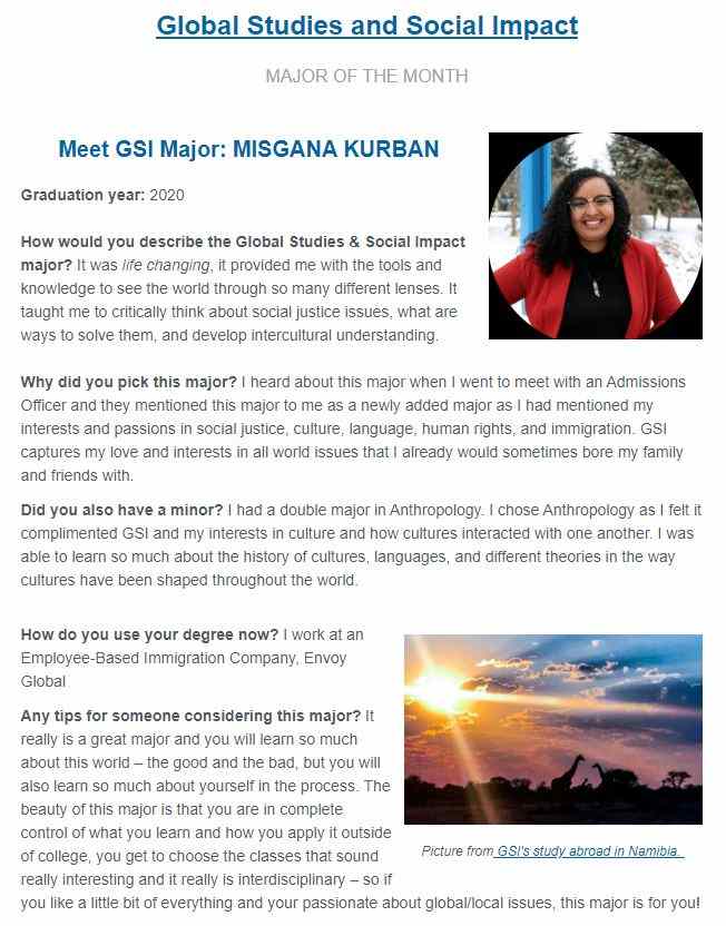 GSI is the major of the month! Hear from one of our Alum on her experience as a GSI major